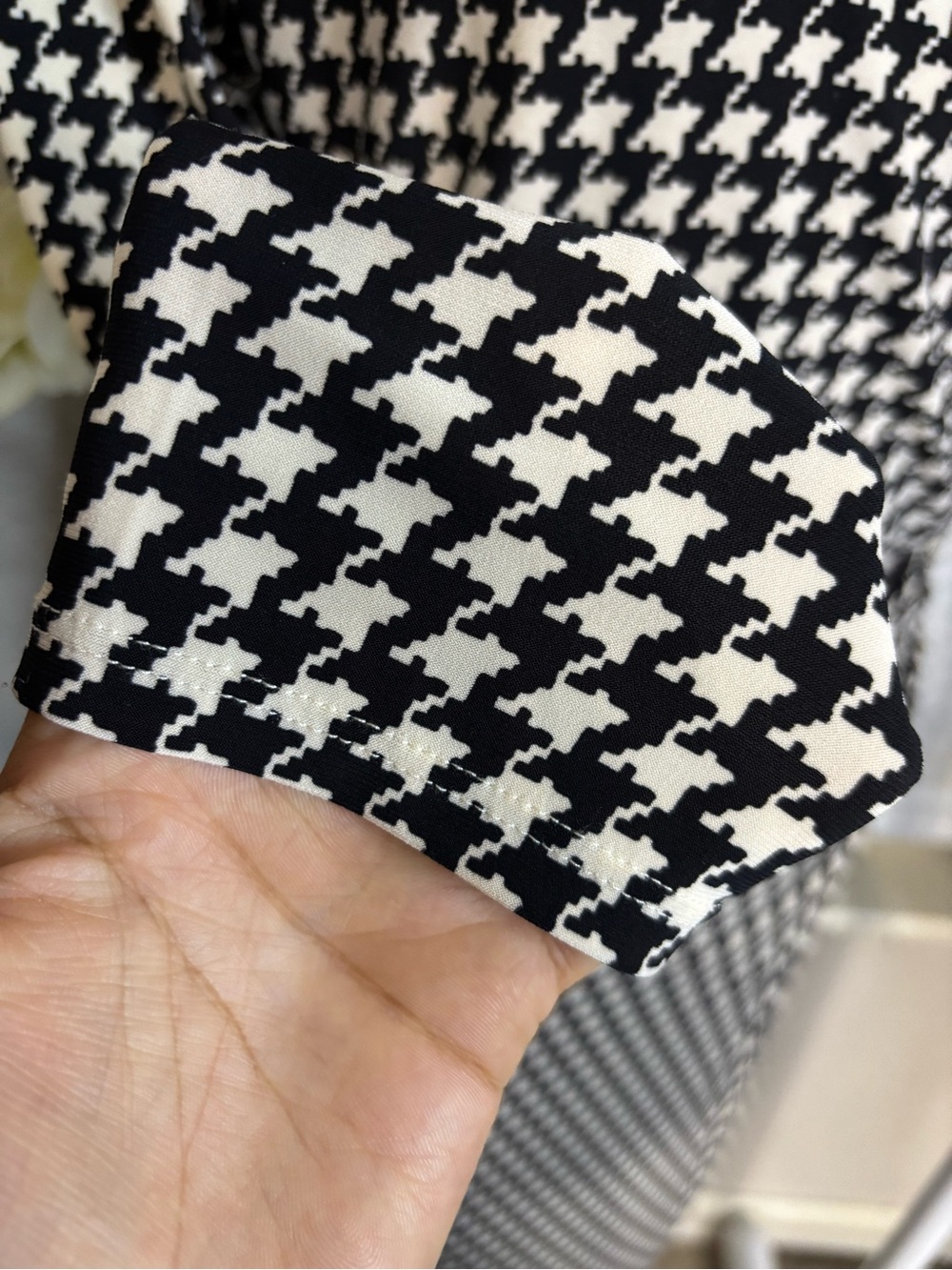 Black & White Houndstooth Wrap Dress with Belt - Picture 7 of 8